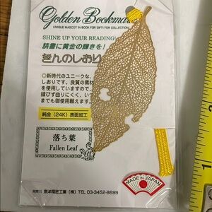 24k Gold Golden Bookmark Fallen Leaf Design Made in Japan